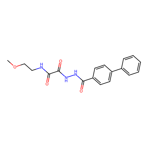 2-[2-(biphenyl-4-ylcarbonyl)hydrazinyl]-N-(2-methoxyethyl)-2-oxoacetamide structure