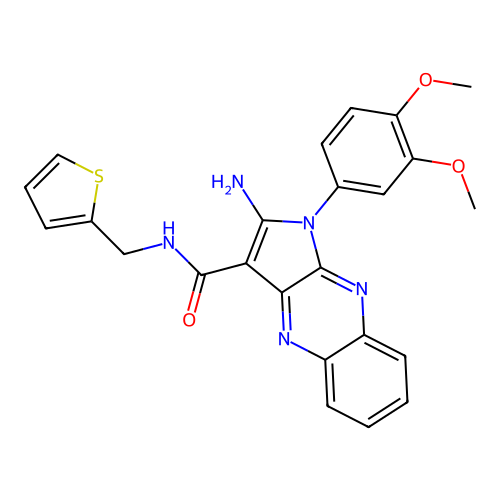 2-amino-1-(3,4-dimethoxyphenyl)-N-(thiophen-2-ylmethyl)-1H-pyrrolo[2,3-b]quinoxaline-3-carboxamide structure