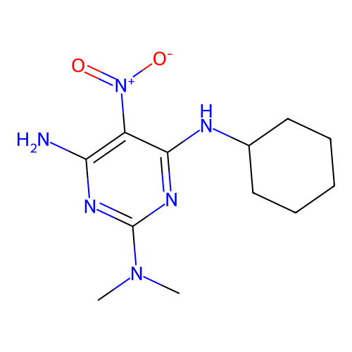 N~4~-cyclohexyl-N~2~,N~2~-dimethyl-5-nitropyrimidine-2,4,6-triamine structure