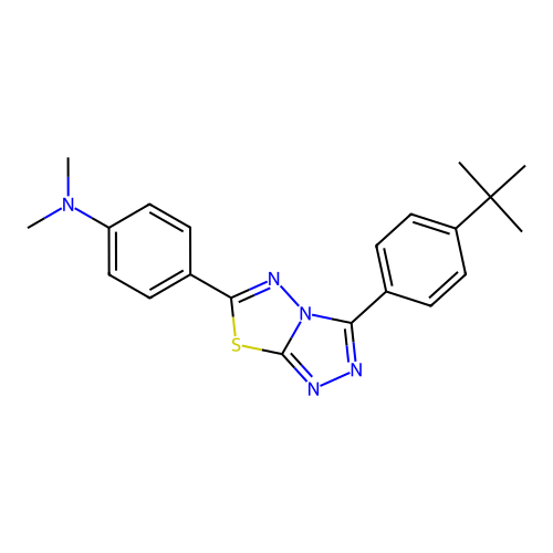 (4-{3-[4-(tert-butyl)phenyl](1,2,4-triazolo[3,4-b]1,3,4-thiadiazolin-6-yl)}phe nyl)dimethylamine structure