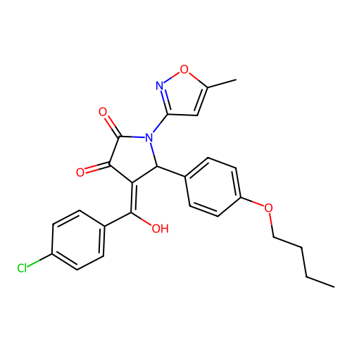 (4E)-5-(4-butoxyphenyl)-4-[(4-chlorophenyl)(hydroxy)methylidene]-1-(5-methyl-1,2-oxazol-3-yl)pyrrolidine-2,3-dione structure