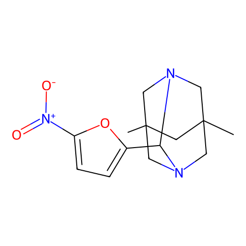 (1R,3S,5r,7r)-5,7-dimethyl-2-(5-nitrofuran-2-yl)-1,3-diazaadamantane structure