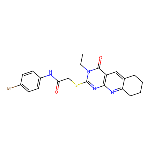 N-(4-bromophenyl)-2-((3-ethyl-4-oxo-3,4,6,7,8,9-hexahydropyrimido[4,5-b]quinolin-2-yl)thio)acetamide structure
