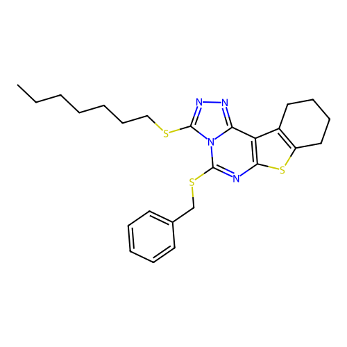 5-(benzylsulfanyl)-3-(heptylsulfanyl)-8,9,10,11-tetrahydro[1]benzothieno[3,2-e][1,2,4]triazolo[4,3-c]pyrimidine structure