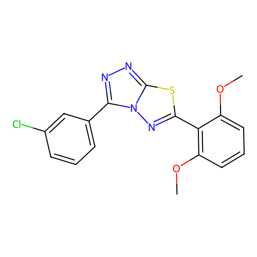 3-(3-chlorophenyl)-6-(2,6-dimethoxyphenyl)-[1,2,4]triazolo[3,4-b][1,3,4]thiadiazole structure