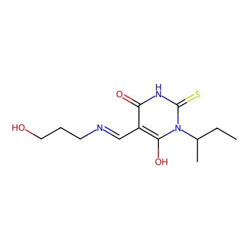 1-butan-2-yl-5-[(3-hydroxypropylamino)methylidene]-2-sulfanylidene-1,3-diazinane-4,6-dione structure