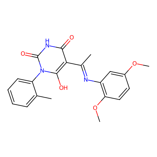 5-[1-(2,5-dimethoxyanilino)ethylidene]-1-(2-methylphenyl)-1,3-diazinane-2,4,6-trione structure