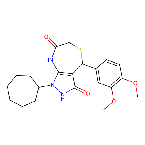 1-CYCLOHEPTYL-4-(3,4-DIMETHOXYPHENYL)-3-HYDROXY-1H,4H,6H,7H,8H-PYRAZOLO[3,4-E][1,4]THIAZEPIN-7-ONE structure
