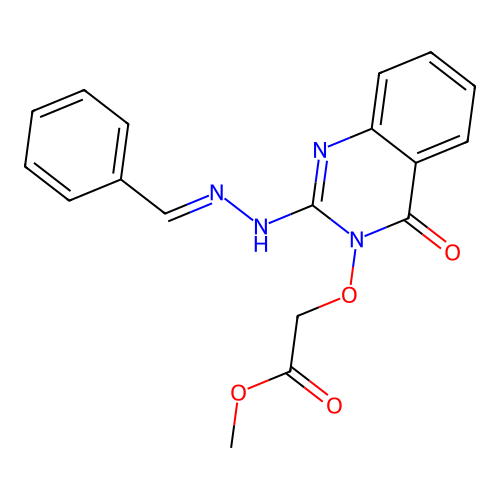 (E)-methyl 2-((2-(2-benzylidenehydrazinyl)-4-oxoquinazolin-3(4H)-yl)oxy)acetate structure