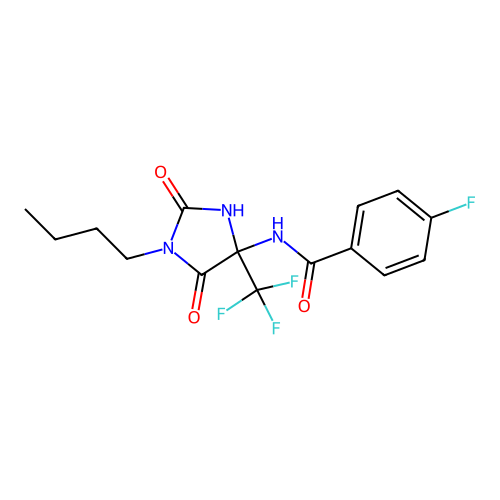 N-[1-butyl-2,5-dioxo-4-(trifluoromethyl)imidazolidin-4-yl]-4-fluorobenzamide structure