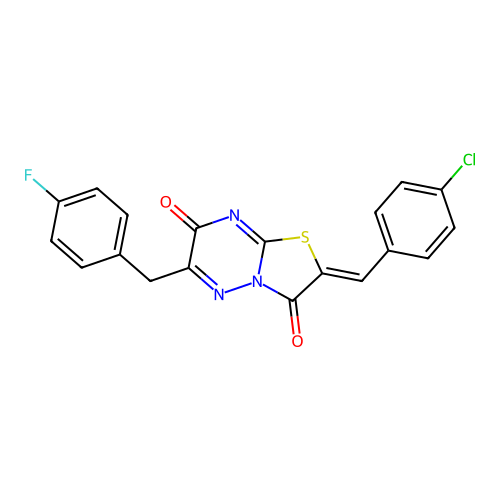 (2Z)-2-[(4-chlorophenyl)methylidene]-6-[(4-fluorophenyl)methyl]-[1,3]thiazolo[3,2-b][1,2,4]triazine-3,7-dione structure