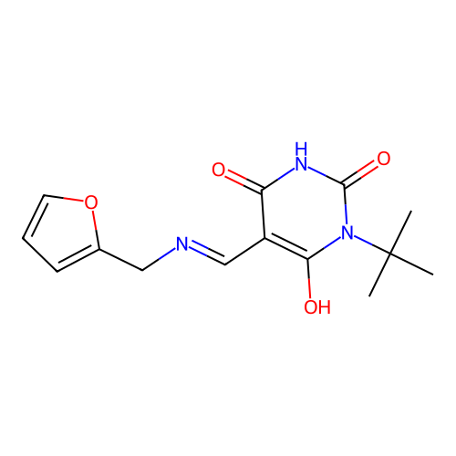 (5Z)-1-tert-butyl-5-[(furan-2-ylmethylamino)methylidene]-1,3-diazinane-2,4,6-trione structure