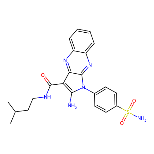 2-amino-N-(3-methylbutyl)-1-(4-sulfamoylphenyl)-1H-pyrrolo[2,3-b]quinoxaline-3-carboxamide structure
