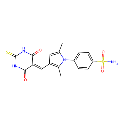 4-{3-[(4,6-dioxo-2-thioxotetrahydropyrimidin-5(2H)-ylidene)methyl]-2,5-dimethyl-1H-pyrrol-1-yl}benzenesulfonamide structure