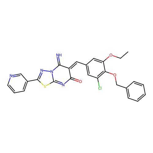 (6Z)-6-[(3-chloro-5-ethoxy-4-phenylmethoxyphenyl)methylidene]-5-imino-2-pyridin-3-yl-[1,3,4]thiadiazolo[3,2-a]pyrimidin-7-one structure