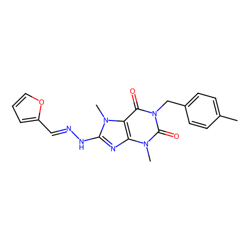 (E)-8-(2-(furan-2-ylmethylene)hydrazinyl)-3,7-dimethyl-1-(4-methylbenzyl)-1H-purine-2,6(3H,7H)-dione structure