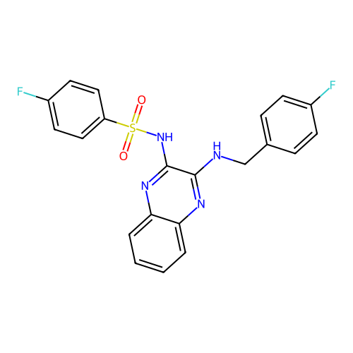 4-fluoro-N-{3-[(4-fluorobenzyl)amino]quinoxalin-2-yl}benzenesulfonamide structure
