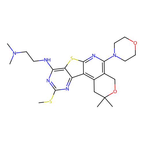 N'-[2,2-dimethyl-10-(methylsulfanyl)-5-(morpholin-4-yl)-1,4-dihydro-2H-pyrano[4'',3'':4',5']pyrido[3',2':4,5]thieno[3,2-d]pyrimidin-8-yl]-N,N-dimethylethane-1,2-diamine structure