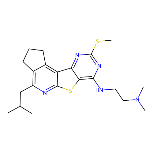 N,N-dimethyl-N'-[4-(2-methylpropyl)-9-(methylsulfanyl)-2,3-dihydro-1H-cyclopenta[4',5']pyrido[3',2':4,5]thieno[3,2-d]pyrimidin-7-yl]ethane-1,2-diamine structure