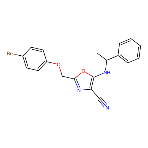 2-[(4-Bromophenoxy)methyl]-5-[(1-phenylethyl)amino]-1,3-oxazole-4-carbonitrile structure
