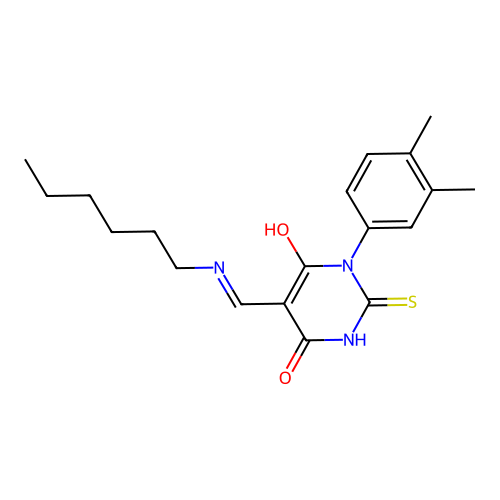 1-(3,4-dimethylphenyl)-5-[(hexylamino)methylidene]-2-sulfanylidene-1,3-diazinane-4,6-dione structure