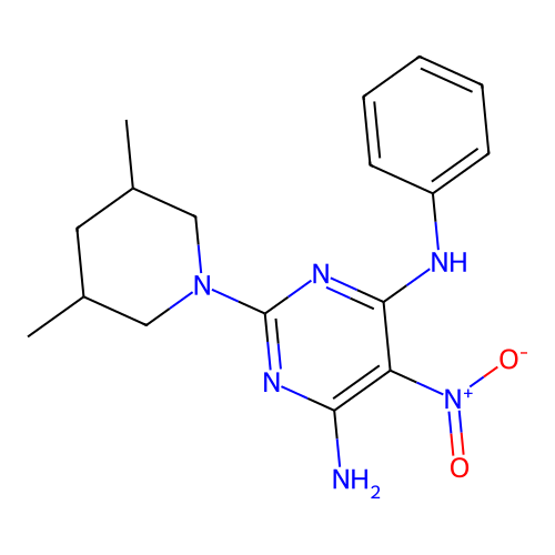[6-Amino-2-(3,5-dimethylpiperidyl)-5-nitropyrimidin-4-yl]phenylamine structure