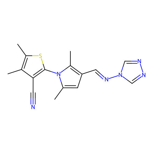 2-{2,5-dimethyl-3-[(E)-(4H-1,2,4-triazol-4-ylimino)methyl]-1H-pyrrol-1-yl}-4,5-dimethylthiophene-3-carbonitrile structure
