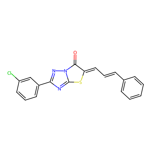 (5Z)-2-(3-CHLOROPHENYL)-5-[(2E)-3-PHENYLPROP-2-EN-1-YLIDENE]-5H,6H-[1,2,4]TRIAZOLO[3,2-B][1,3]THIAZOL-6-ONE structure