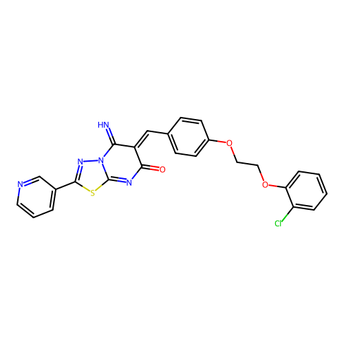 (6Z)-6-[[4-[2-(2-chlorophenoxy)ethoxy]phenyl]methylidene]-5-imino-2-pyridin-3-yl-[1,3,4]thiadiazolo[3,2-a]pyrimidin-7-one structure