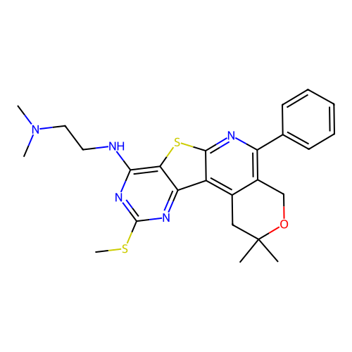 N'-[2,2-dimethyl-10-(methylsulfanyl)-5-phenyl-1,4-dihydro-2H-pyrano[4'',3'':4',5']pyrido[3',2':4,5]thieno[3,2-d]pyrimidin-8-yl]-N,N-dimethylethane-1,2-diamine structure