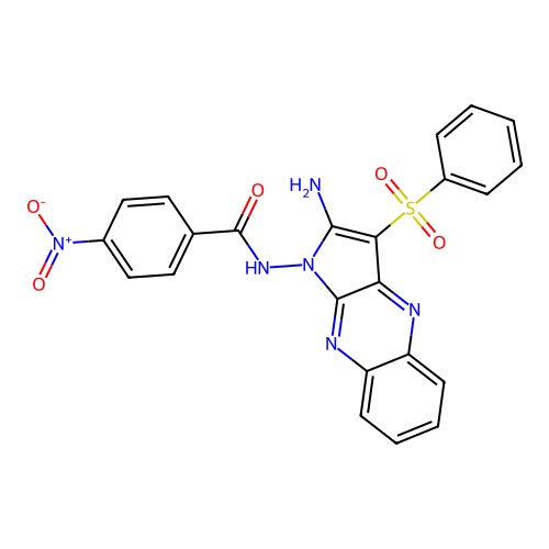 N-(2-amino-3-(phenylsulfonyl)-1H-pyrrolo[2,3-b]quinoxalin-1-yl)-4-nitrobenzamide structure