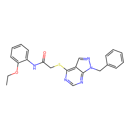 2-((1-benzyl-1H-pyrazolo[3,4-d]pyrimidin-4-yl)thio)-N-(2-ethoxyphenyl)acetamide structure