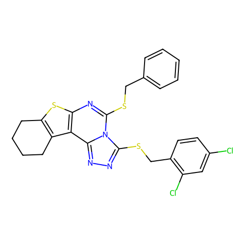 5-(benzylsulfanyl)-3-[(2,4-dichlorobenzyl)sulfanyl]-8,9,10,11-tetrahydro[1]benzothieno[3,2-e][1,2,4]triazolo[4,3-c]pyrimidine structure