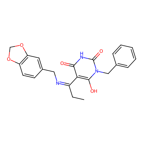 5-[1-(1,3-benzodioxol-5-ylmethylamino)propylidene]-1-benzyl-1,3-diazinane-2,4,6-trione structure