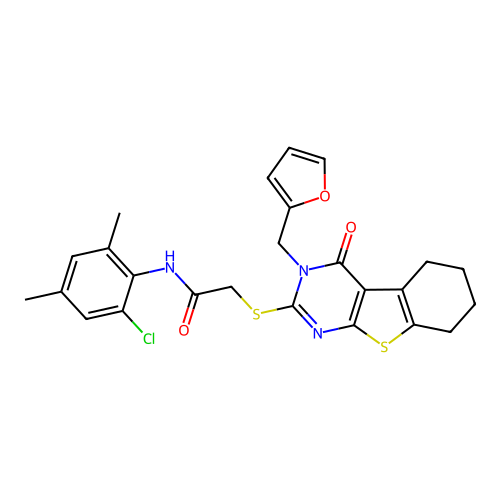N-(2-chloro-4,6-dimethylphenyl)-2-((3-(furan-2-ylmethyl)-4-oxo-3,4,5,6,7,8-hexahydrobenzo[4,5]thieno[2,3-d]pyrimidin-2-yl)thio)acetamide structure