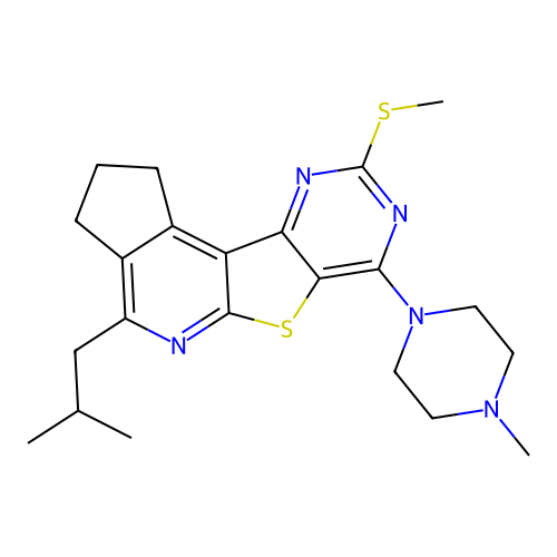 4-isobutyl-7-(4-methylpiperazin-1-yl)-9-(methylthio)-2,3-dihydro-1H-cyclopenta[4',5']pyrido[3',2':4,5]thieno[3,2-d]pyrimidine structure