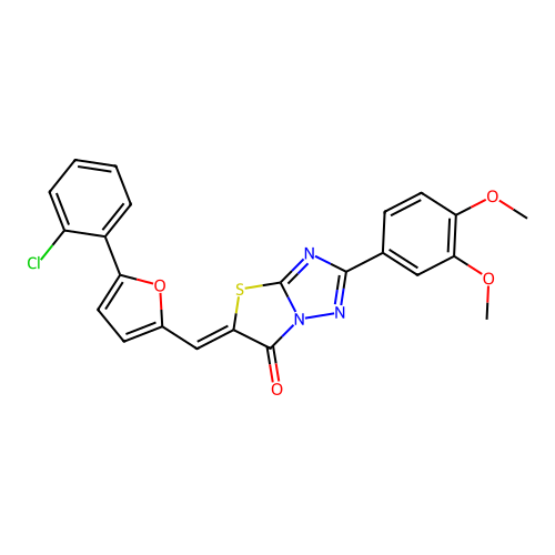 (5Z)-5-[[5-(2-chlorophenyl)furan-2-yl]methylidene]-2-(3,4-dimethoxyphenyl)-[1,3]thiazolo[3,2-b][1,2,4]triazol-6-one structure