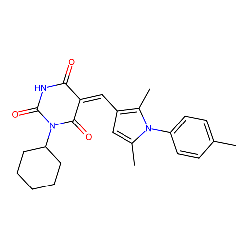 (5Z)-1-cyclohexyl-5-[[2,5-dimethyl-1-(4-methylphenyl)pyrrol-3-yl]methylidene]-1,3-diazinane-2,4,6-trione structure
