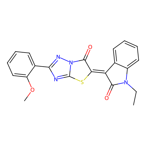 (3Z)-1-ethyl-3-[2-(2-methoxyphenyl)-6-oxo[1,3]thiazolo[3,2-b][1,2,4]triazol-5(6H)-ylidene]-1,3-dihydro-2H-indol-2-one structure