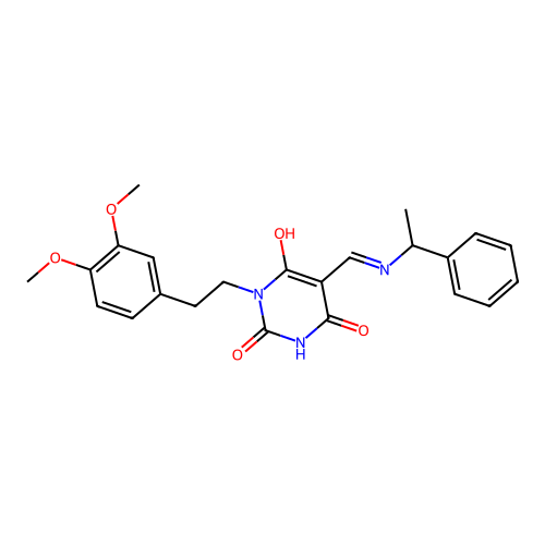 1-[2-(3,4-dimethoxyphenyl)ethyl]-5-[(1-phenylethylamino)methylidene]-1,3-diazinane-2,4,6-trione structure
