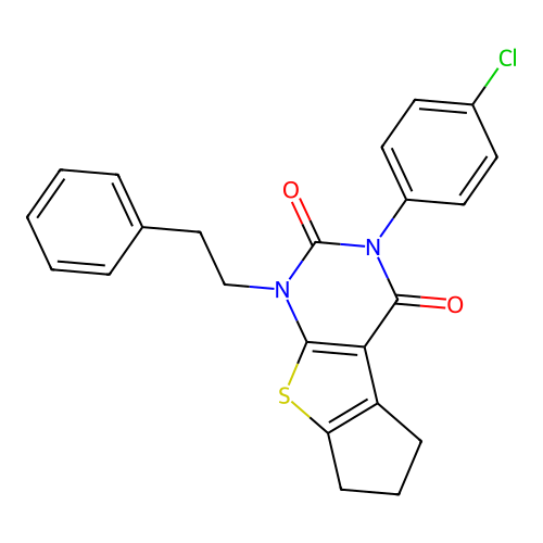 3-(4-chlorophenyl)-1-(2-phenylethyl)-1,5,6,7-tetrahydro-2H-cyclopenta[4,5]thieno[2,3-d]pyrimidine-2,4(3H)-dione structure