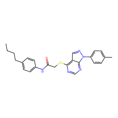 N-(4-butylphenyl)-2-((1-(p-tolyl)-1H-pyrazolo[3,4-d]pyrimidin-4-yl)thio)acetamide structure