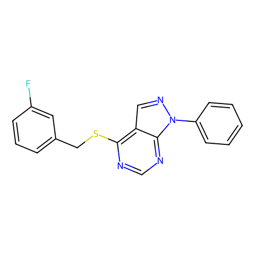 4-[(3-fluorobenzyl)sulfanyl]-1-phenyl-1H-pyrazolo[3,4-d]pyrimidine structure
