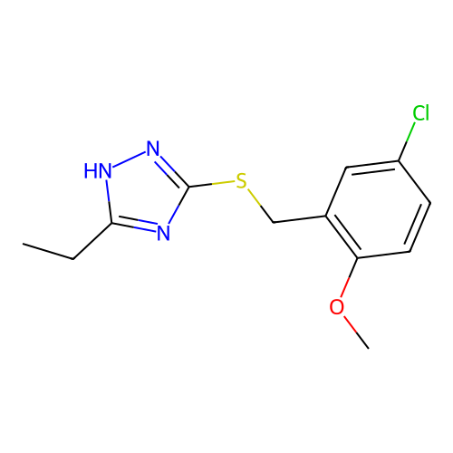 5-[(5-chloro-2-methoxybenzyl)sulfanyl]-3-ethyl-1H-1,2,4-triazole structure