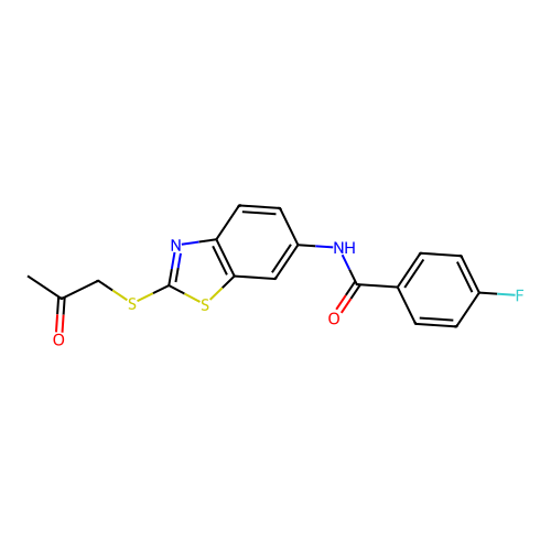 4-fluoro-N-{2-[(2-oxopropyl)sulfanyl]-1,3-benzothiazol-6-yl}benzamide structure