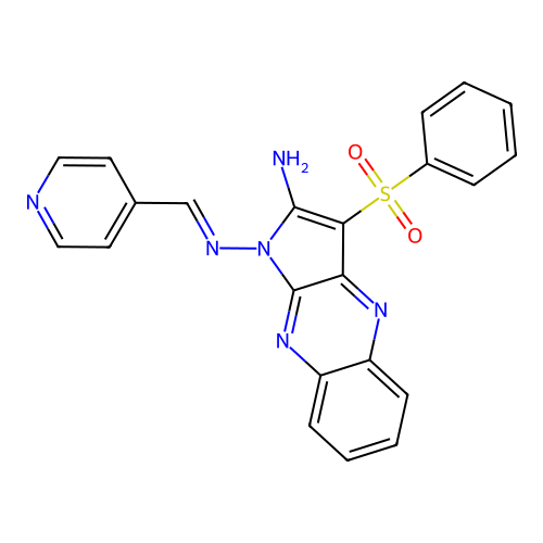 (E)-3-(phenylsulfonyl)-N1-(pyridin-4-ylmethylene)-1H-pyrrolo[2,3-b]quinoxaline-1,2-diamine structure