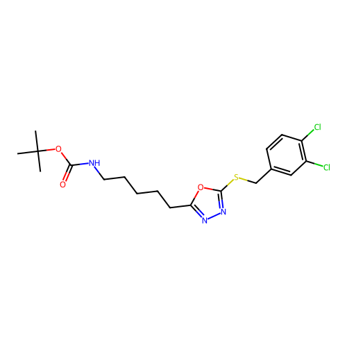 Tert-butyl N-[5-[5-[(3,4-dichlorophenyl)methylsulfanyl]-1,3,4-oxadiazol-2-yl]pentyl]carbamate structure