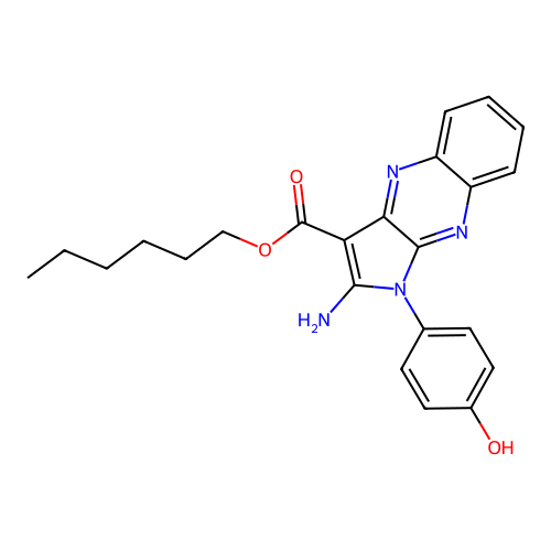 hexyl 2-amino-1-(4-hydroxyphenyl)-1H-pyrrolo[2,3-b]quinoxaline-3-carboxylate structure