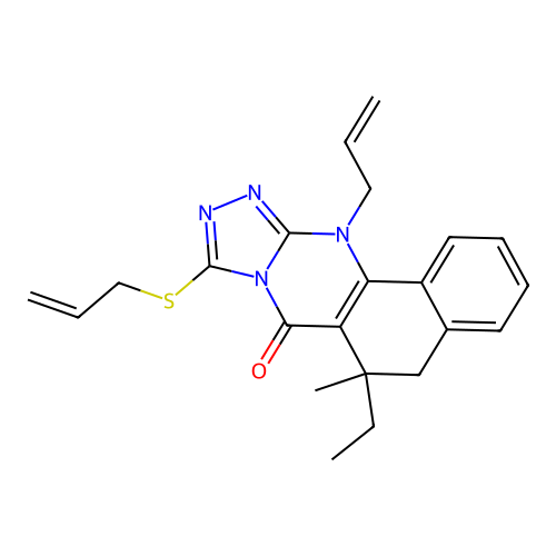 12-allyl-9-(allylthio)-6-ethyl-6-methyl-5,6-dihydrobenzo[h][1,2,4]triazolo[3,4-b]quinazolin-7(12H)-one structure