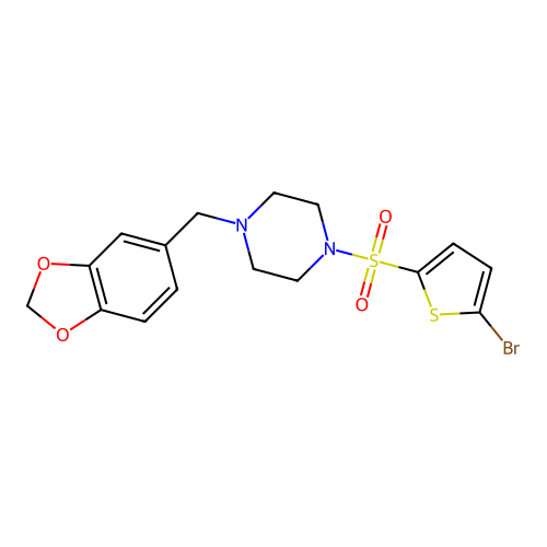 1-(1,3-Benzodioxol-5-ylmethyl)-4-[(5-bromothiophen-2-yl)sulfonyl]piperazine structure